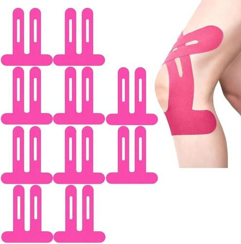 10 unidades de cinta de rodilla precortada, parches musculares fuertes y adhesivos, cinta deportiva ergonómica para rodillas y hombros, transpirable y elástica, para deportes y rehabilitación (rosa