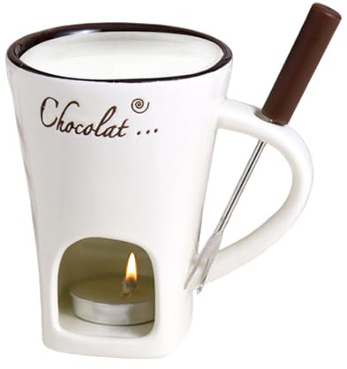 Generisch Taza de cerámica para fondue de chocolate con tenedor y vela de té, para chocolate, queso y mantequilla