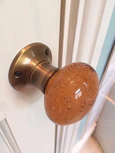 Chattels Beautiful Pair of Large Contemporary/Retro Round Amber Smooth Bubble Glass Antique Bronze Brass Mortice Door Knobs/Handles BDK-A-AB