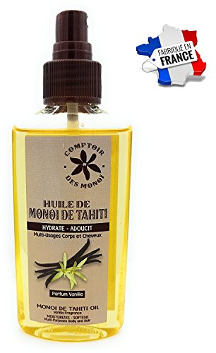 Huile séche de Monoi Tahiti pour corp et cheveux parfum Vanille - Comptoir des monoi - fabrication francaise - non grasse - sans paraben - 100% naturel - appelation d'origine - 100ml