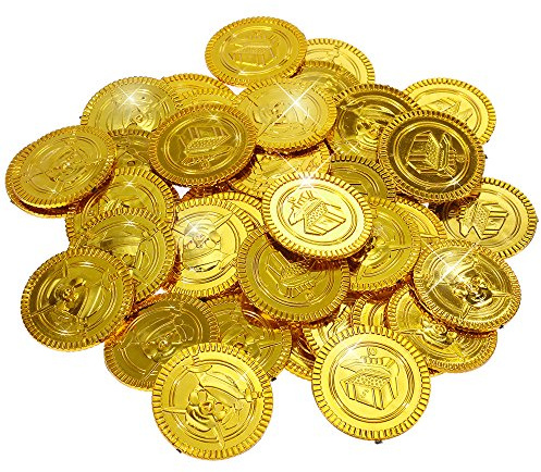 GOLDGE 50 Pcs Goldmünzen Kinder Spielzeug Kleine Geschenk für Party | 50 Pcs Gold-Münzen Spielgeld für Kinder, Kunststoff Goldmünzen Mitgebsel Kindergeburtstag