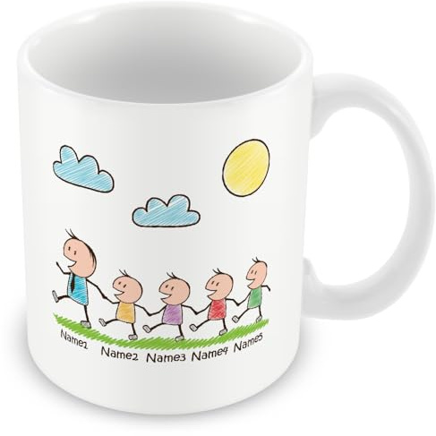 Personalised Dad Mug – Birthday Keepsake, Dad & 4 Kids – Add Names