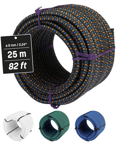 MAGMA Elastic Rope Roll | 8mm Diameter Bungee Cord Pool Cover Fishing Sailing Boating Camping and Tarpaulin Covers | Indoor, Outdoor, Tent, Kitchen, Workshop and Garden (25m, Black)