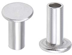 sourcing map 100 Pcs 3mm x 7mm Aluminum Flat Head Semi-Tubular Rivets Silver Tone