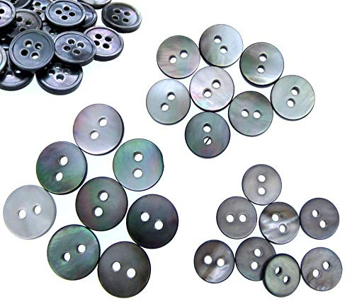 BBZ 30Pcs Schwarz Perlmutt Hemdknöpfe Natürliche Muschelknöpfe Schwarz Irisierende Knöpfe 9mm ~ 11.5mm, 2 Loch 11.5mm