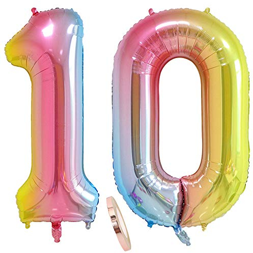 2 Numero di Palloncini 10, Numeri 10 Anni Compleanno Decorazioni Arcobaleno Rosa Bambina Ragazza,Colorati Pink 40 Gigante Foil Elio Palloncino Gonfiabile Balloons Happy Birthday Festa (XXXL 100cm)