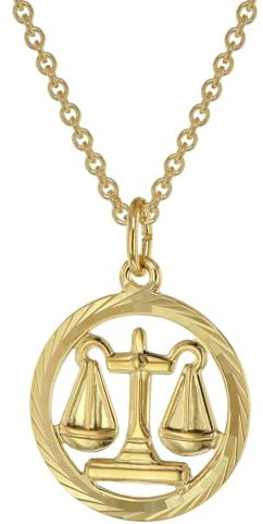 trendor Sternzeichen Waage Gold 333 Anhänger Ø 16 mm + Halskette 75940-10 | Tierkreiszeichen, eleganter Halsschmuck aus Echtgold für Damen,