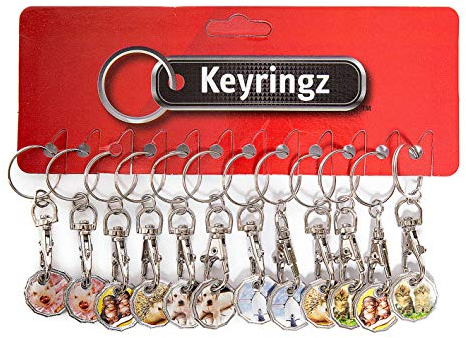 Pack of 12 x Shopping Trolley £1 Token Coin Keyring for Shop Trolley Locker etc - New £1 Coin 12 Edge Shape (12 x Mixed Animals)