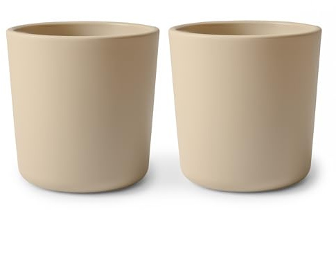 mushie Tasse de vaisselle pour enfants | Ensemble de 2 tasses de table réutilisables | Résistantes au lave-vaisselle et au micro-ondes | Facile à tenir pour l'enfant Fabriqué au Danemark | Vanilla