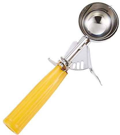 Saebye Portion Scoop - #20 (1.5 oz) - Disher, Cookie Scoop, Ice Cream Scoop - Portion Control - 18/8 Stainless Steel, Yellow Handle, For Cookie, Ice Cream, Meatball, Muffin, Cupcake, Protein Balls