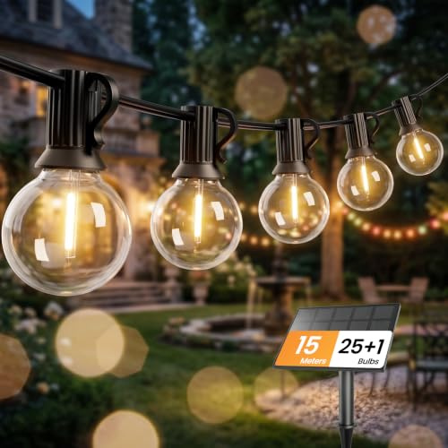 Catena Luminosa Esterno Solare, Bomcosy 15M Luci da Esterno LED Catene Luminose per Esterni G40 Luci Giardino Lampadine Impermeabile IP45 Decorative per Giardino Terrazza Matrimonio Partito