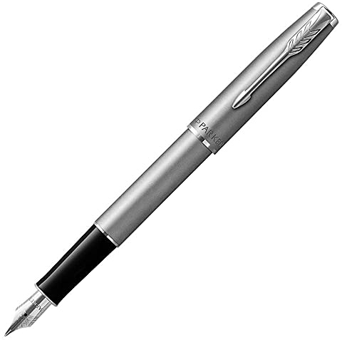 PARKER 2146874 Sonnet Essentiel Füllfederhalter, Stainless Steel, Chrom-zierteile, Mittlere Edelstahlfeder - Geschenkbox