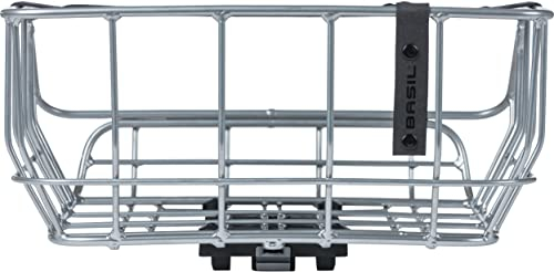 Basil Portland HR-Korb MIK – Aluminium Fahrradkorb Vintage Style – 25L – Mit MIK Adapterplatte – Für MIK Systemträger und Gepäckträgerplatten – 35x27x10 cm – Chrom