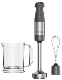 Kenwood Triblade XL+ HBM60.002GY, Frullatore a Immersione con Sistema TriBlade, Minipimer a Velocità Regolabile e Funzione Turbo, Inclusi Frusta & Misurino, 1000W, Bianco