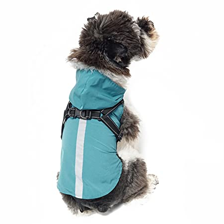 PETCUTE Hunde Regenmantel Regenjacke mit Geschirrl,Winddicht Wasserdichter Hundemantel mit Reflektierenden Streifen, Verstellbarer Hunde Regenjacke mit Kapuze für Kleine Mittelgroße und Große Hund