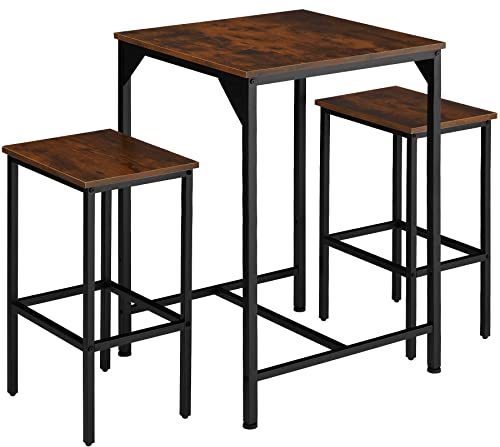 tectake® Bartisch Set 3-teilig, 1x Hochtisch mit 2X Barhocker, Essgruppe Industrial Style, Kaffeebar Möbel, Küchentisch mit Stühlen, Küchenmöbel, Wohnzimmer Möbel (Industrial Dunkelbraun)