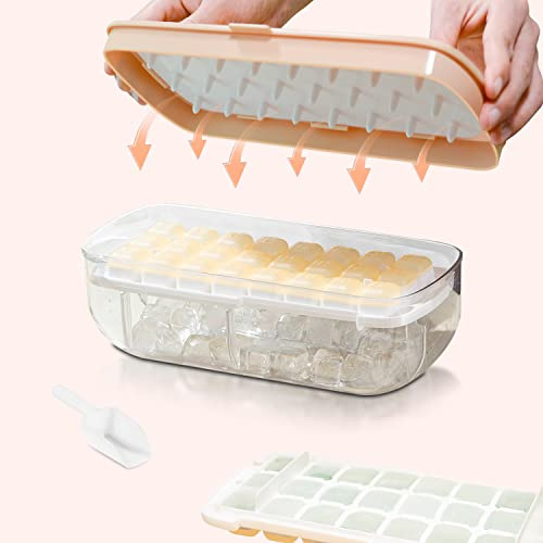 Eiswürfelbehälter mit Deckel, lebensmittelechte Silikon Eiswürfelform, alle Eiswürfel in einer Sekunde freigeben, wiederverwendbare Ice Cube Tray (Pink)