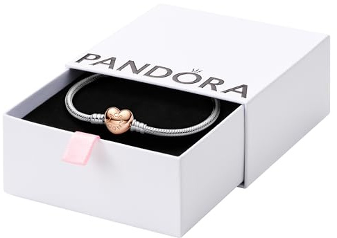 PANDORA 14k Rose Gold-Plated Heart Clasp Snake | Romantic Snake Chain Charm Bracelet in Rose Gold-Plated Metal & Sterling Silver with a Heart-Shaped Clasp