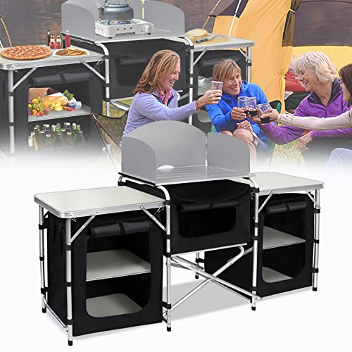 HENGMEI Utomhuskök, campingkök, fällskåp, campingskåp, mobilt fällbart skåp, utomhuskök, tältskåp med aluminiumram, transportväska, förvaringsfack, bordsskiva, resekök, campingrega, typ A