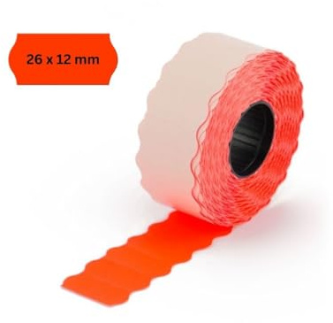 POKORNYS – 3.000 selbstklebende Etiketten für Preisauszeichner (rot / 26x12mm) I permanent haftend I Kennzeichnung mit Preis, Datum ... I Preisetiketten für Handauszeichner mit Wellenrand ​