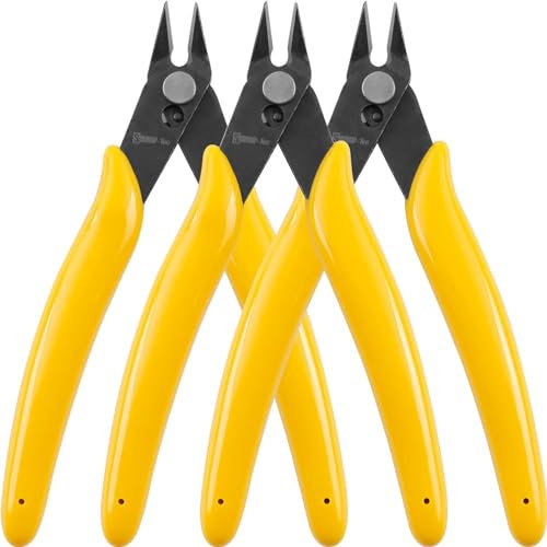 Sharp-tec Micro Wire Cutters, 5-Inches Flush Cutter, Diagonal Pliers Cable Electronics Soft Wire Cutter Snips, Flush Cut Nippers for Coil Jewelry Craft DIY (3 Pack)