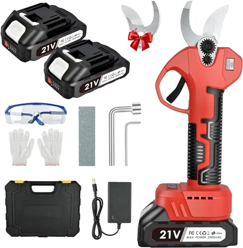 NUZEKY Sécateur Électrique Professionnel 30 mm avec 2 Batteries 21 V/2000 mAh - Sécateur Sans Fil pour Jardinage, Vigne, Arbre Fruitier