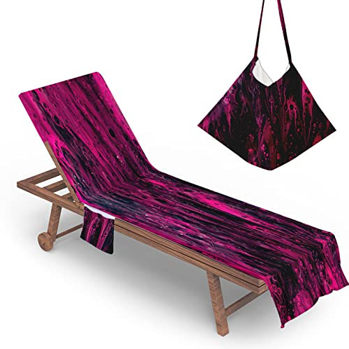 Surwin Ölgemälde Schonbezug Für Gartenliege Sommer Strandliegenauflage Frottee Liegenauflage Stuhl Strandtuch Sun Lounger Bezug mit Tasche Sporthandtuch für Garten Schwimmen (75x210cm,Rosenrot)