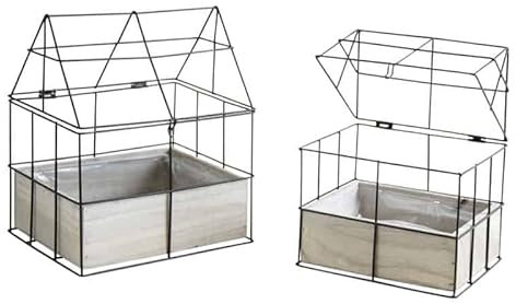 AUBRY GASPARD - Mini invernadero de metal y madera teñida, 21 cm