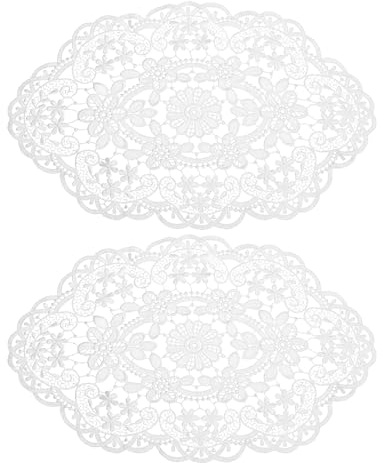 sourcing map 2 Stück Retro Spitze Platzdeckchen 30,5 x 45,7 cm Oval bestickt Tischsets Französisch Häkeldeckchen Untersetzer Cup Mat für Zuhause Hochzeit Weiß