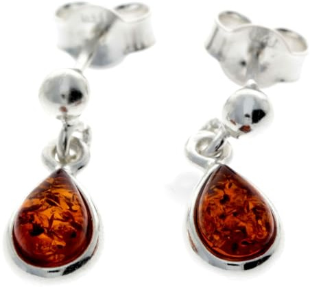 Pendientes de lágrima de ámbar báltico natural auténtico y plata de ley 925 5382, Plata de ley, Ámbar
