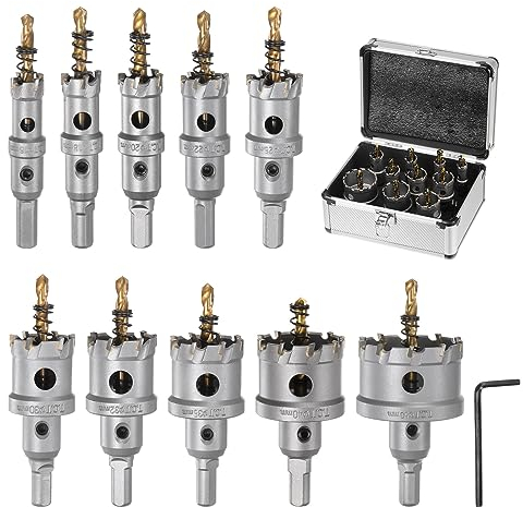 QUARKZMAN Lochsäge 10pcs Set 16/18/20/22/25/30/32/35/40/50mm Hartmetallbohrer Lochstanzer TCT Metall Bohrer Hartmetallschneider Fräser für Edelstahl Eisen Legierung Holz Kunststoff