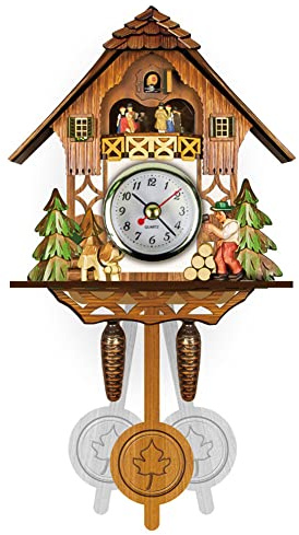 Asudaro Kuckucksuhr Geschnitzt Quarz Uhr Kuckuckuhr Vintage Kuckuck Wanduhr Vogelhaus Uhr Wanddekoration Modern Pendeluhr für Haus Schlafzimmer Wohnzimmer Büro Typ 01