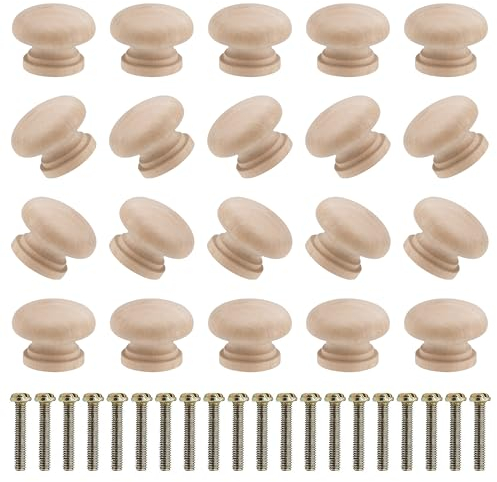 MengH-SHOP Pomos para Muebles de Madera 24mm Sin Pintar Perillas de Cajón Redondas Tiradores de Muebles con Tornillo Perillas Manijas para Armario Cajón Aparador Cocina 20 Piezas