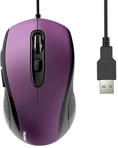 TECKNET Wired Mouse, Mice Wired Optical USB Computer Mouse With 3600 DPI Tracking, Gaming Grade Sensor, 6 Buttons, Business Office Mouse PC/Laptop, Great Mouse for Graphic Design (Purple, Medium)