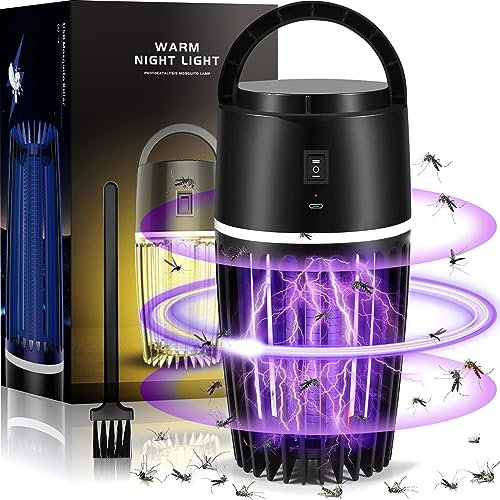 Electric Fly Catcher, Rechargeable Mosquito Killer, 2 in 1 Mosquito Killer with Ultraviolet Lamp And Lighting Lamp,360° Attract Zap Flying Insect For Indoor and Outdoor, For Backyard Terrace Camping