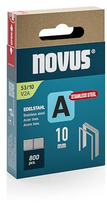 NOVUS TOOLS Feindrahtklammern Typ 53, Edelstahl, 10 mm, 800 Stück | V2A-Heftklammern für dauerhaften Außeneinsatz, Tackerklammern für Stoffe, Leder, Textilien und Maschendraht