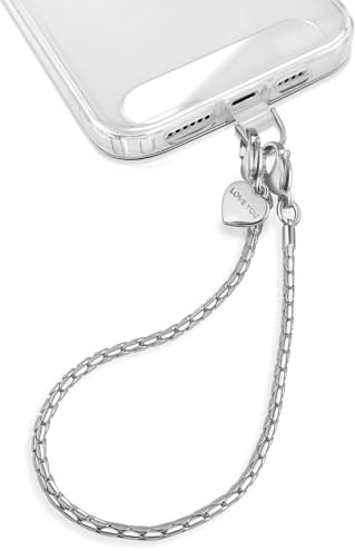 UKON Metal Phone Wrist Strap, Mobile Phone Chain Strap for Women Anti Theft Phones Lanyard with 2 Tether Tabs, Detachable Wrist Strap for iPhone (Pale Silver)