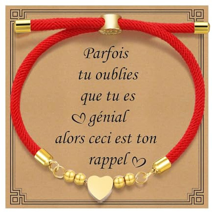 Gamtic Bracelet Amitié Femme Porte Bonheur - Coeur Fait à la Main Bracelet Protection Amulette Bonne Chance Amitié Diplômés Couples Anniversaire Cadeau Noel (Rouge)