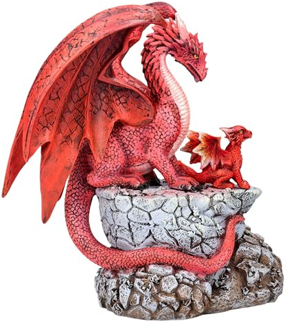 Feuer Drachen Famile Figur 18,5 cm - Deko Statue für Drachenliebhaber