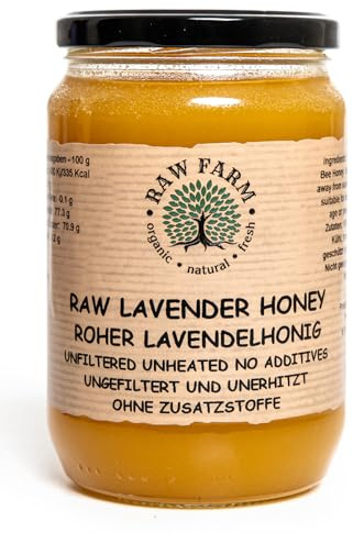 Raw Farm – Miele di lavanda puro e crudo – 900g – 100% naturale – Non filtrato – Non riscaldato – Non pastorizzato – Diretto dall’alveare