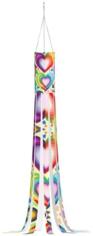 Windsack mit Herzen in Regenbogenfarben, Halloween-Serie, Geister-Thema, hängende Outdoor-Dekoration, 150 cm
