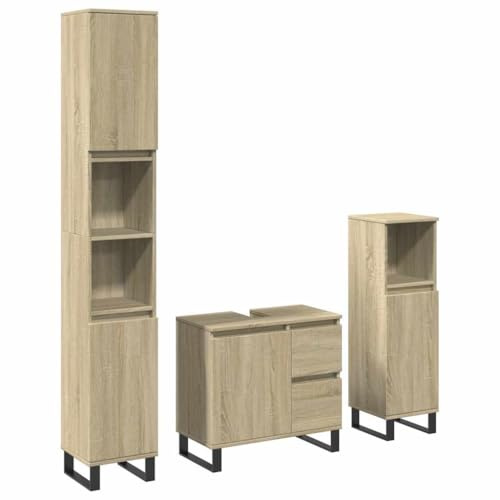 vidaXL 3-TLG. Badmöbel-Set Sonoma-Eiche Holzwerkstoff