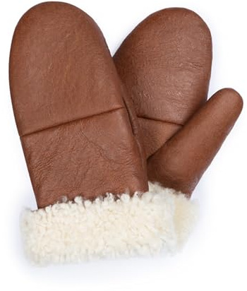 Valcuer 1887 Fäustlinge COZY MITTEN warme Unisex Handschuhe aus hochwertigem Lammfell, Fell, Leder - bequem, warm und hochwertig in Schwarz und Cognac