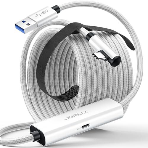 JSAUX Cavo Link 16ft con Ricarica 18W, Compatibile con Oculus Meta Quest 3S/3/2/Pro e Pico 4, Accessori PC VR e Steam VR, Cavo Dati 2-in-1 USB 3.0 ad Alta Velocità 5Gbps USB C per Visori VR