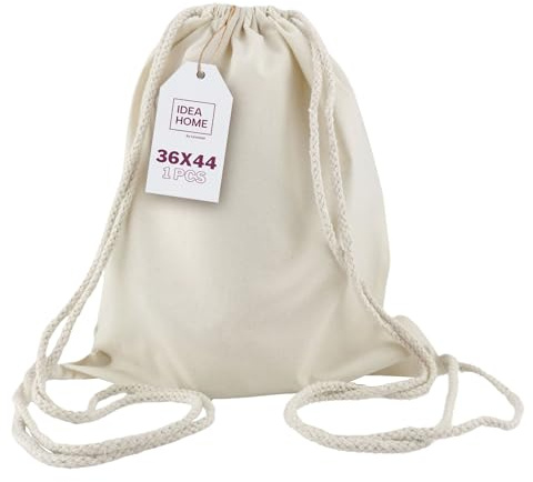 IDEA Home Baumwollbeutel, Turnbeutel 1 Stück 36x44 cm 140g/m2 Sportbeutel mit Kordel, Rucksack, Beutel, Jutebeutel Gym Bag, blanko zum bemalen für Sport & Reise, Natur