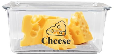 ZoeQide Contenitore per formaggi per frigorifero, formaggio con anti odore e vassoio di scarico, senza BPA, per formaggio, salumi, frutta e verdura, trasparente, impilabile, 23 x 15 x 10 cm, bianco