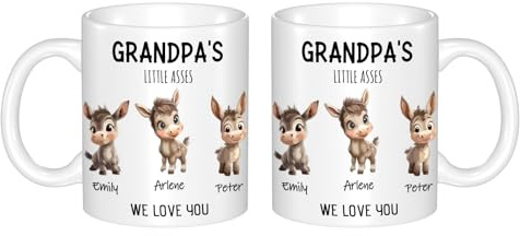 Tazza da caffè personalizzata per nonno, tazza da caffè in ceramica personalizzata, tazza da tè con design asino, regalo per la prima volta per nonni, compleanno, Natale, San Valentino, festa del