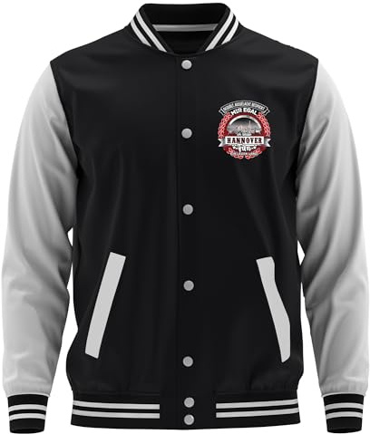 UGLYSHIRT Ein Leben lang Hannover Herren College Jacke | Football Hannover Jacke Sport Baseball Freizeit Sweatjacke Niedersachsen | M1 Schwarz