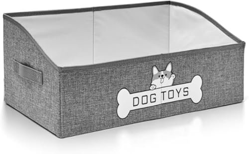Jiayaus Caja de almacenamiento de juguetes para perros, organizador de almacenamiento de juguetes para perros, cesta de juguetes de tela con asa, caja de almacenamiento para mascotas para accesorios