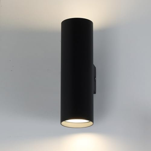 Alpinaluz Applique da parete cilindrico nero - Luce bidirezionale su e giù - 2 portalampada GU10 - Design moderno in metallo per corridoi, camere da letto, ingressi e salotti